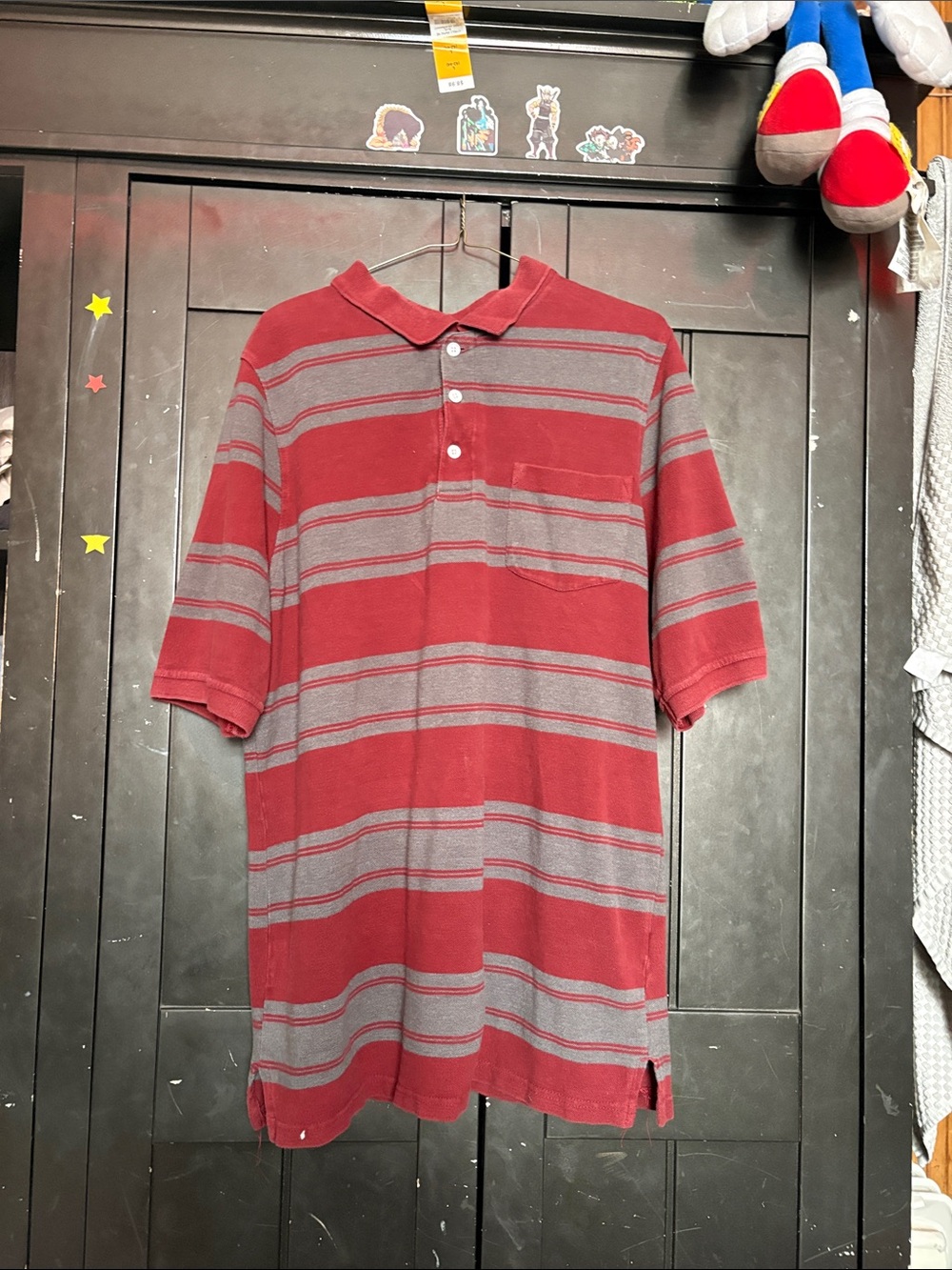 Men's Red & Gray Striped Short-Sleeve Polo Shirt
